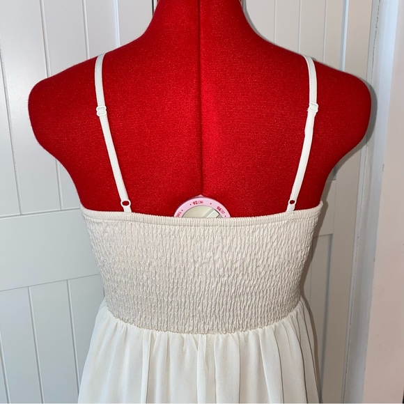 Flowy Mini Dress, Adjustable Straps, Cream, Smocked Back Panel, Women's (US S) - Picture 5 of 9